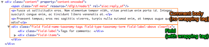 HTML generated for the comment body