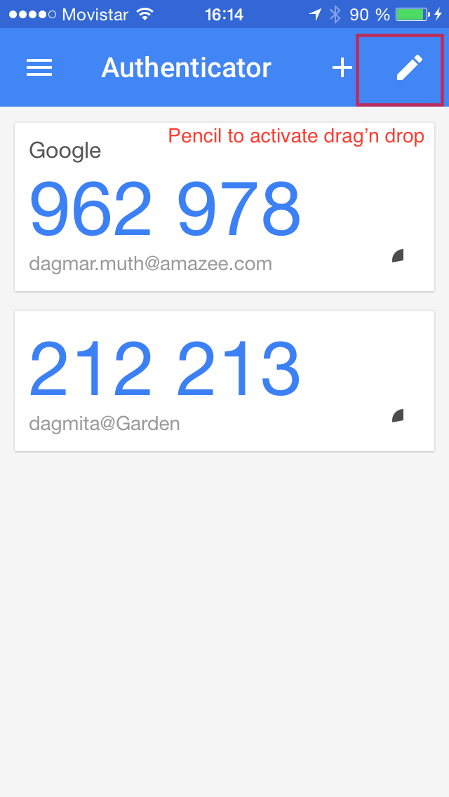 Google authenticator dragn drop