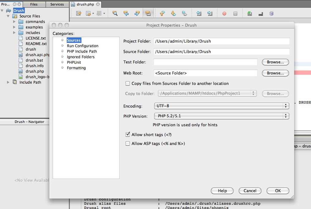 sources tab for project properties