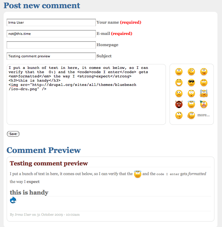 screenshot of the live comment preview in action
