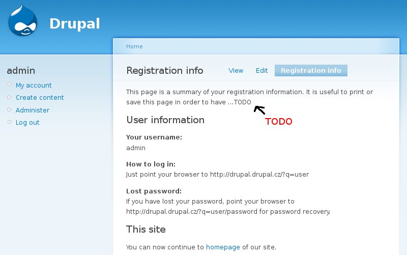 registration info splash page