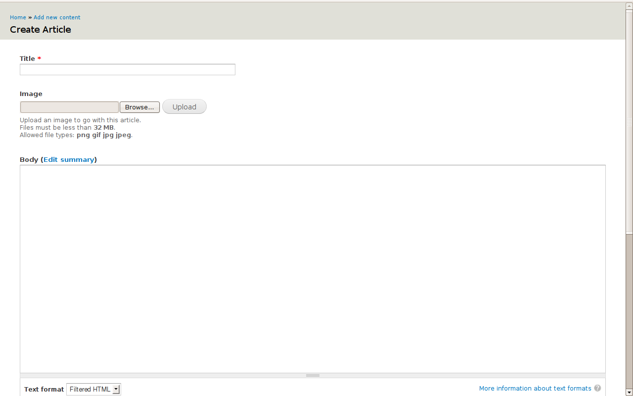 Content creation screen in the admin theme outside the overlay