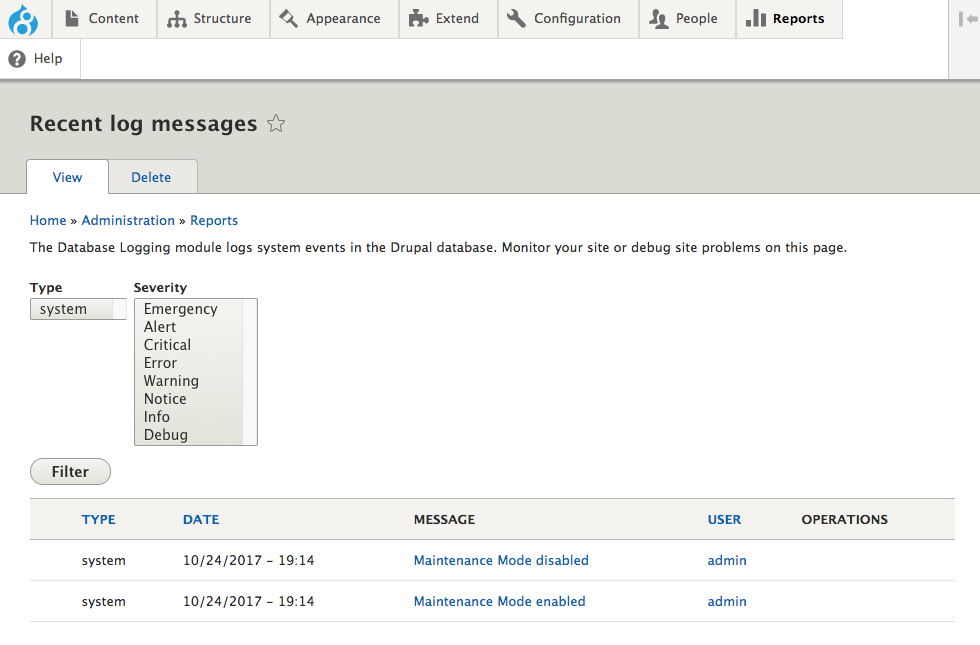 Log Report screenshot showing messages