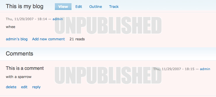 Example of unpublished node and comment