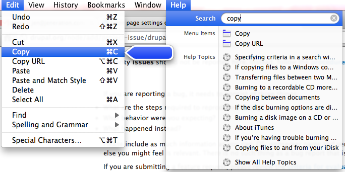 screenshot of mac OS X help system