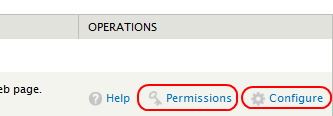 Drupal 7 arrangement of 'Help', 'Permissions', and 'Configure' buttons on the 'Modules' page
