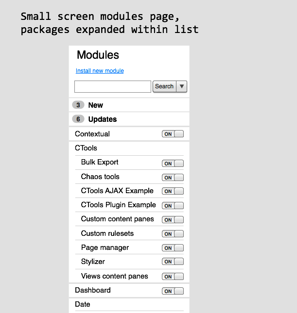Ctools submodules listed indented within main module listing