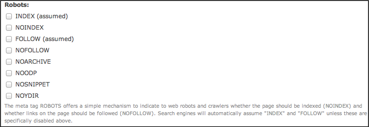 Nodewords' robots options.