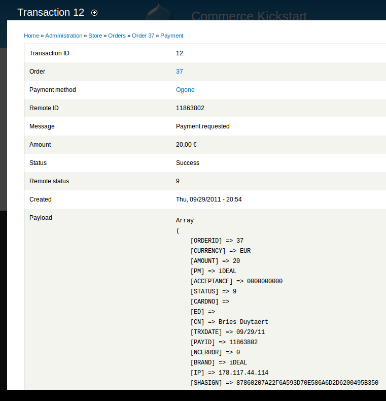 Use payment transaction payload for additional diagnostics/info