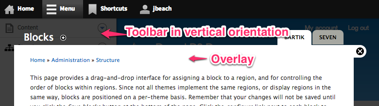 overlay position over the vertical toolbar tray