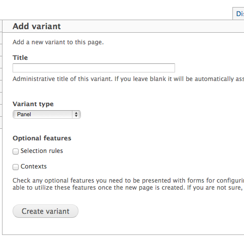 Initial 'create variant' dialog