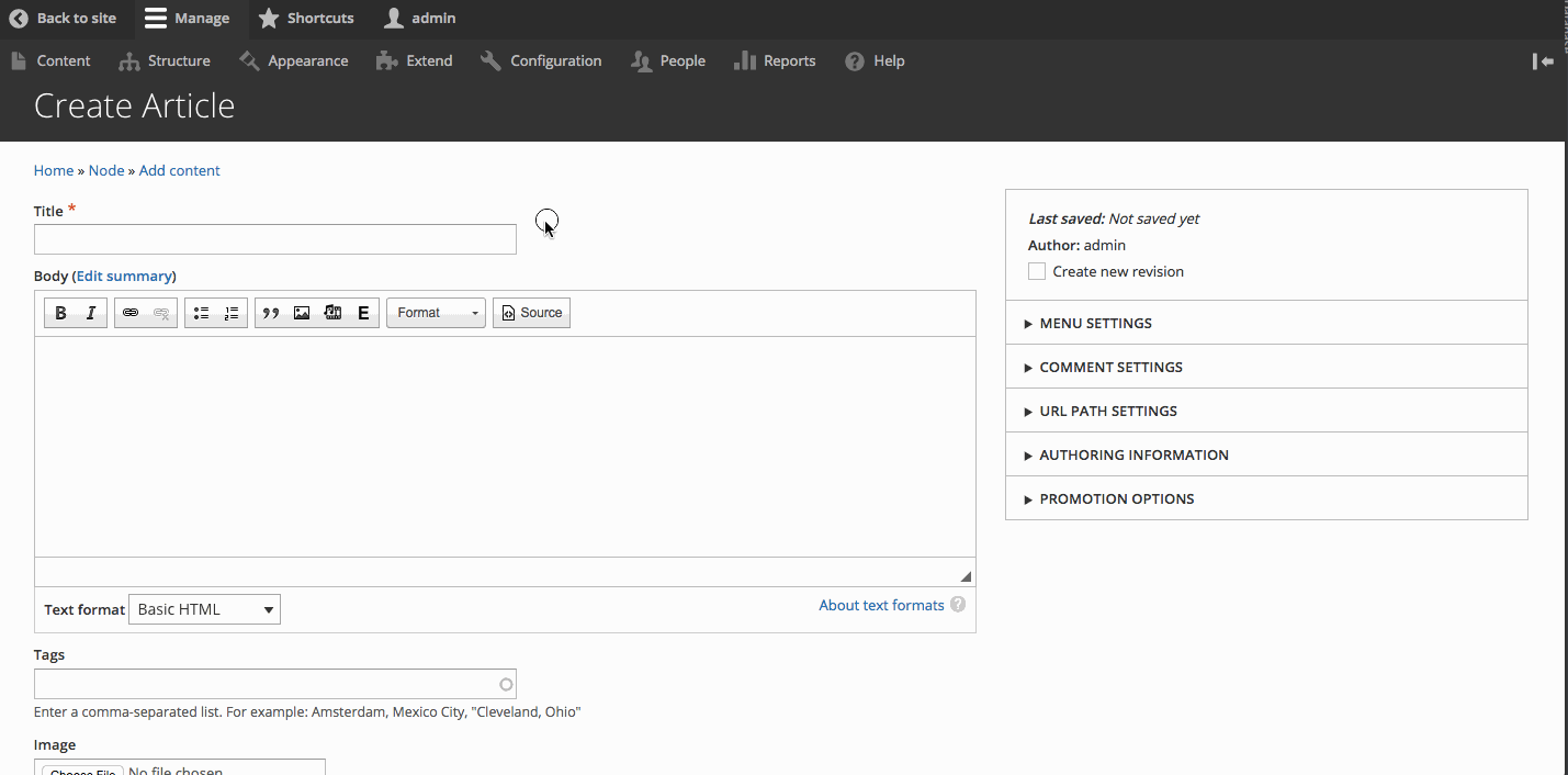 Animated gif showing the File Browser module in action in the Drupal admin interface.
