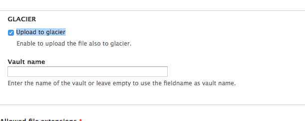 Fieldsettings for Amazon webservice glacier