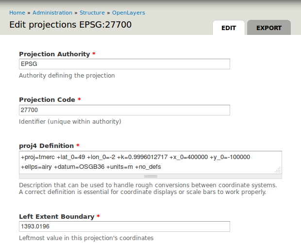 Defining a projection