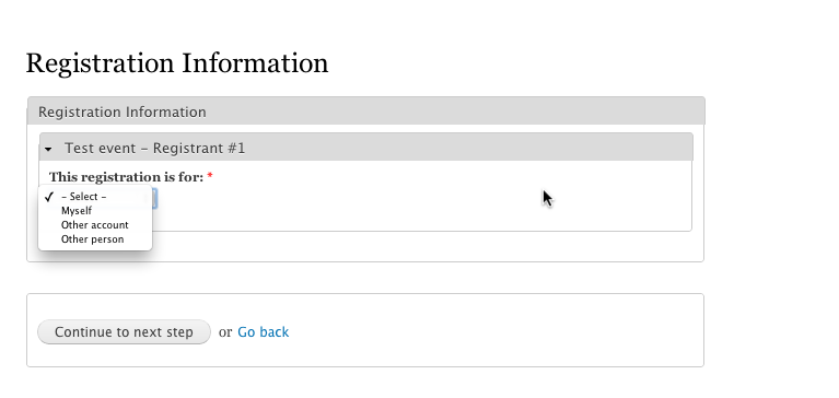 Registration checkout screen