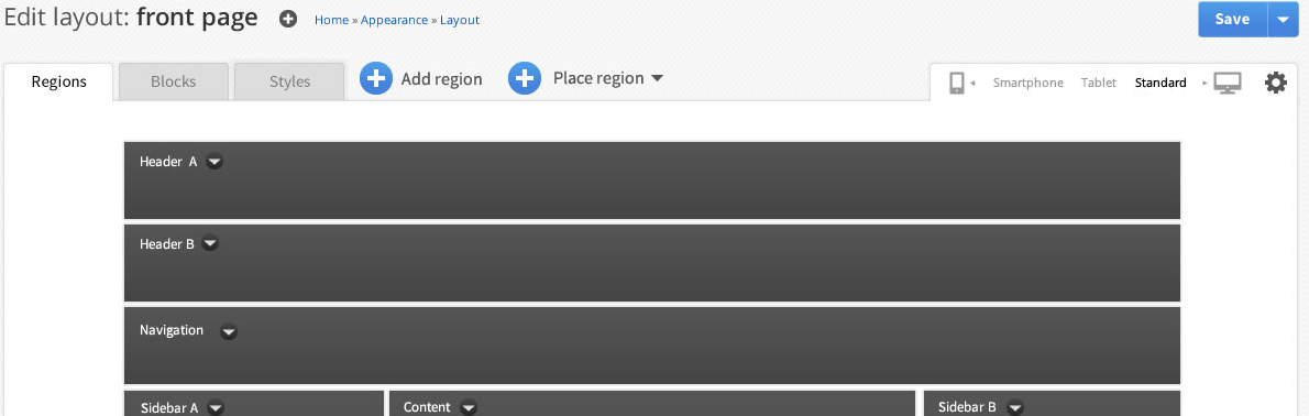 Screenshot of Spark's responsive layout designer.