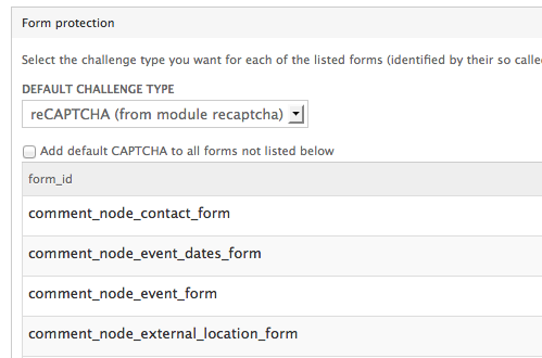 Captcha all forms admin form