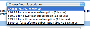 Subscription dropdown