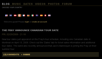 Canadian English content on The Fray's site