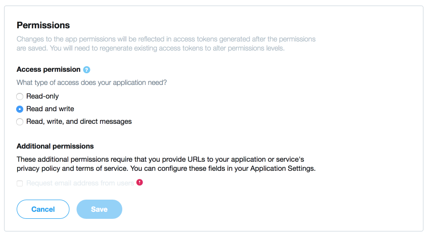 The app permissions form.