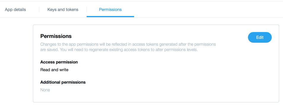 The permissions page of the application.