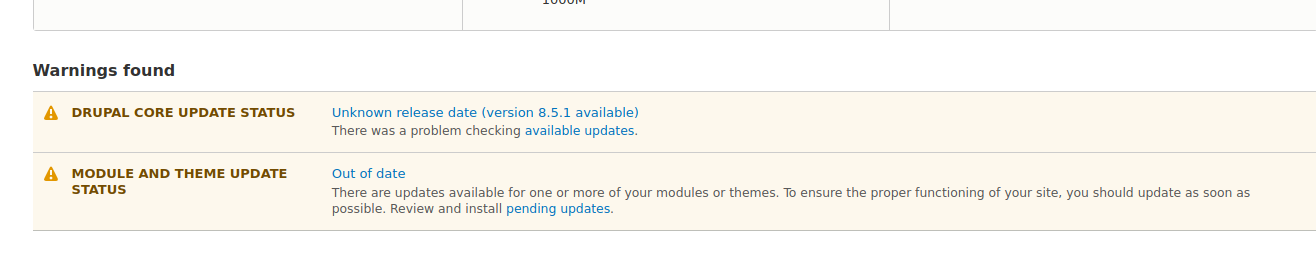 Status report screenshot