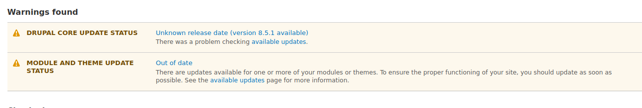 Status report screenshot - no update manager access