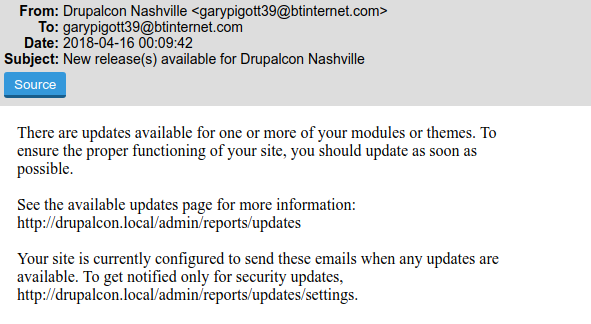 Updates available email