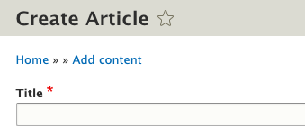 breadcrumb error showing Home, an empty space, Add content