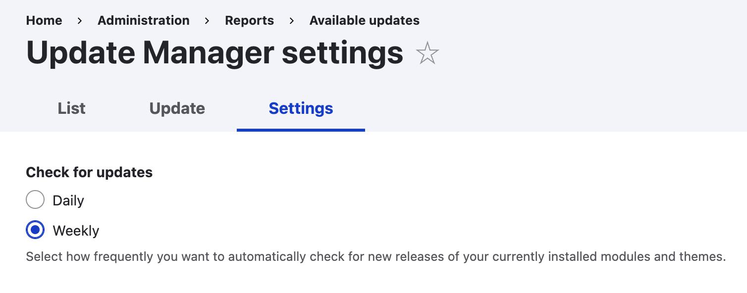 The existing (10.1.x) Update Manager settings form