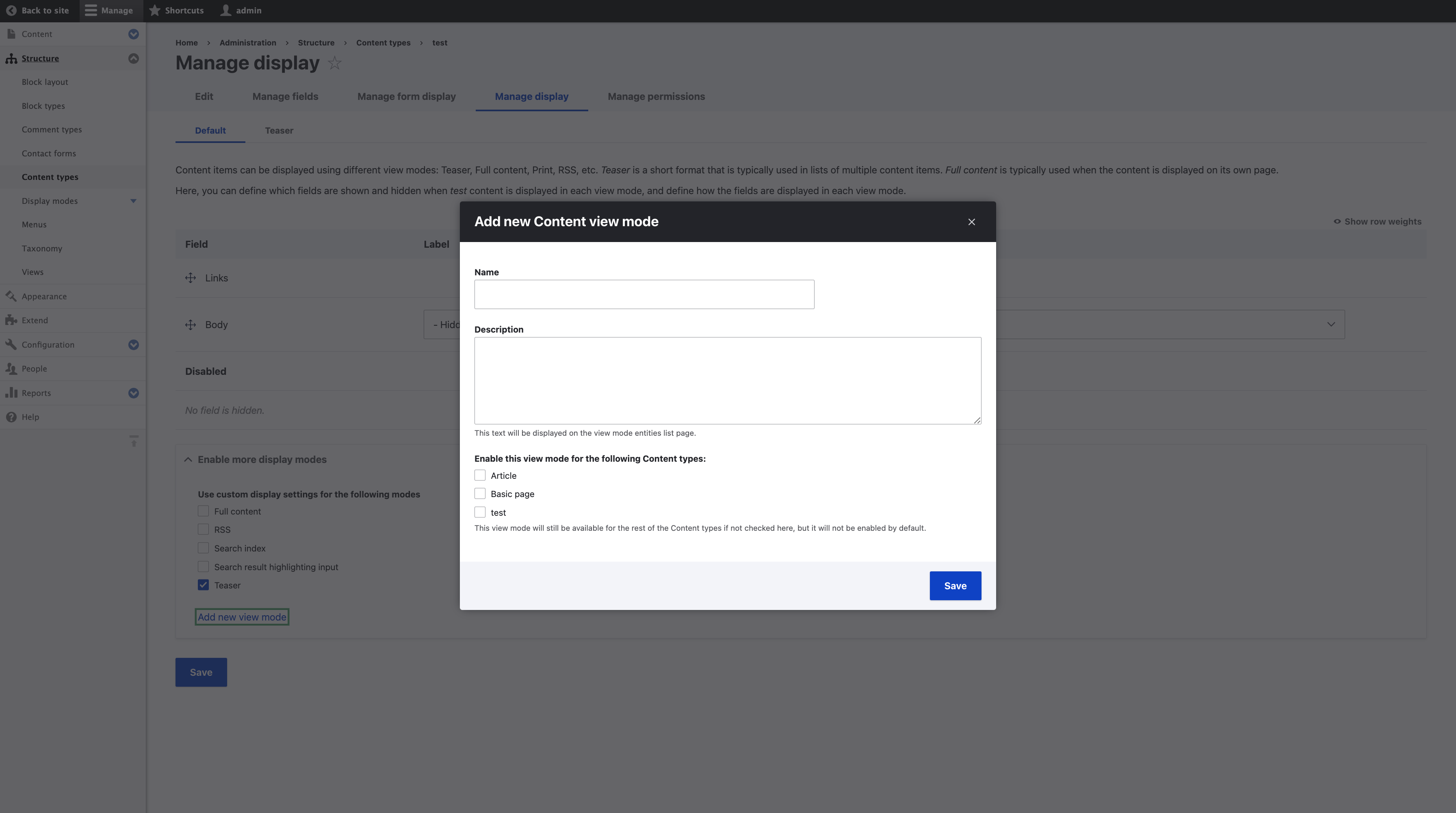 This allows user to create a form mode without redirecting.