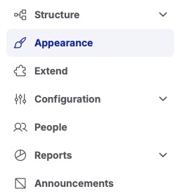 a few top level menu items in the vertical navigation with the appearance page as the menu item in the active state