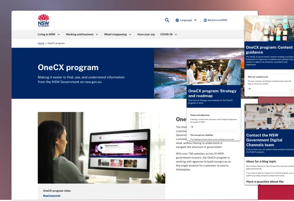 Screenshot of the OneCX homepage