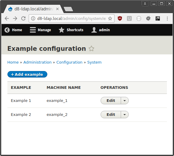 Screenshot of example configuration form