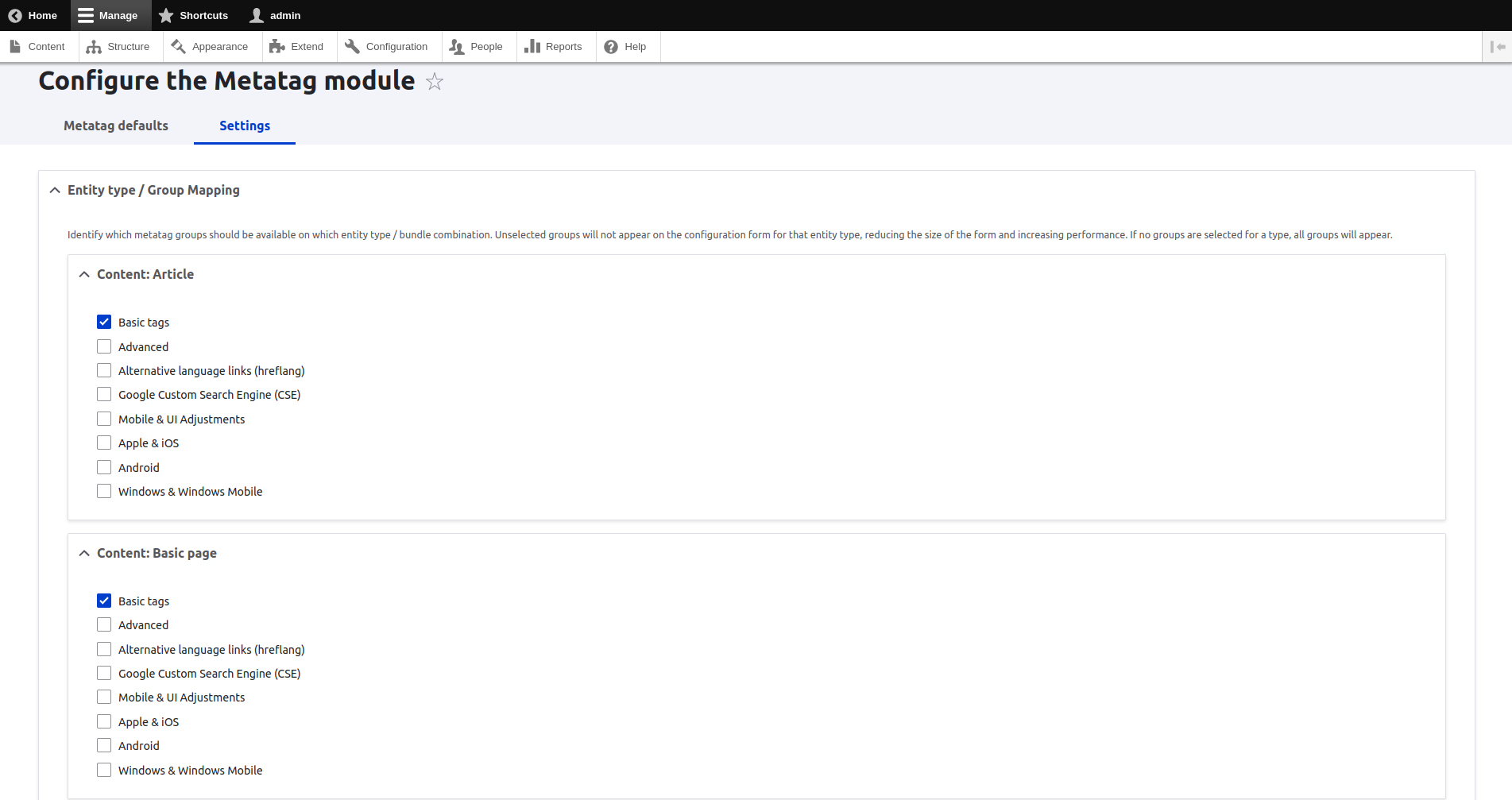 Metatag initial configuration