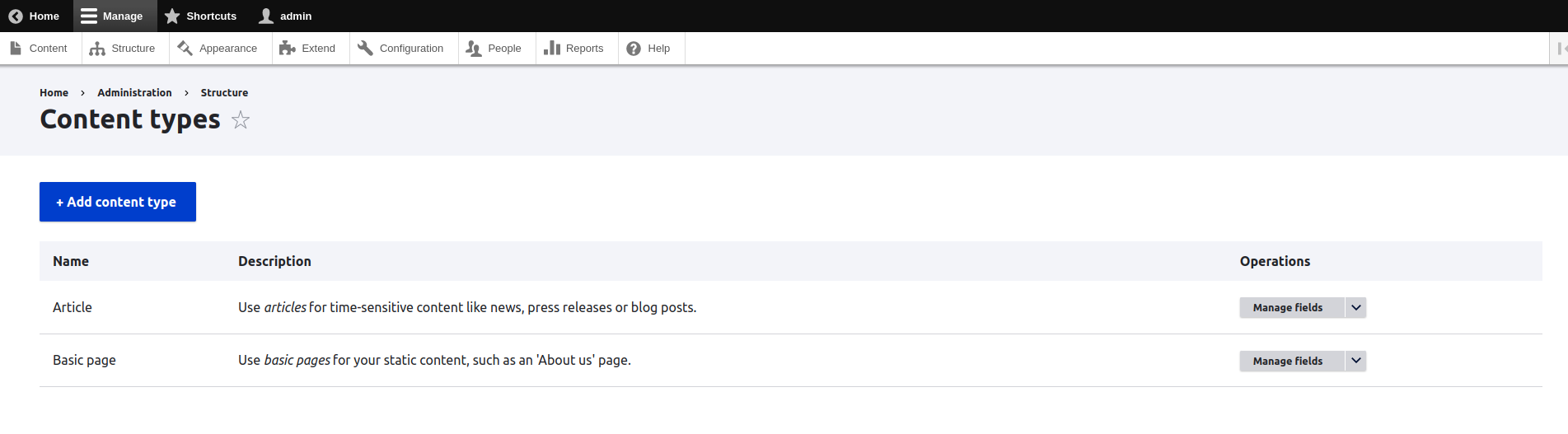 Content options page