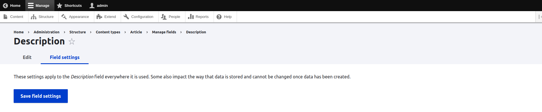 Finishing Description field configuration
