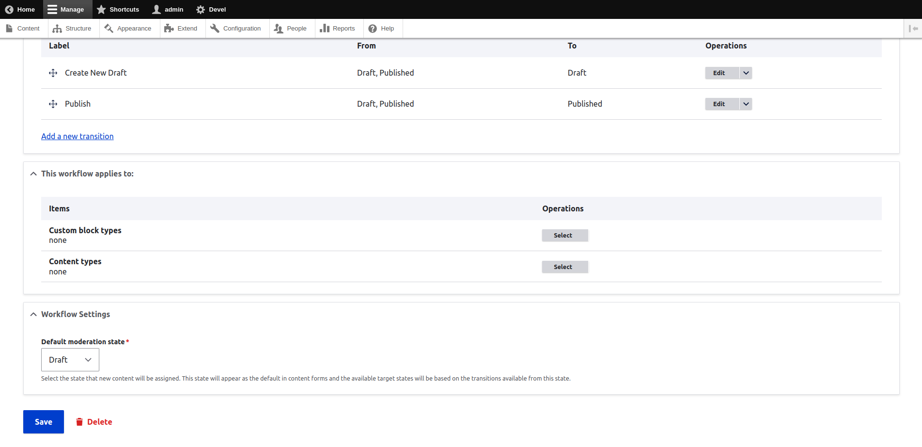 Workflow configuration section