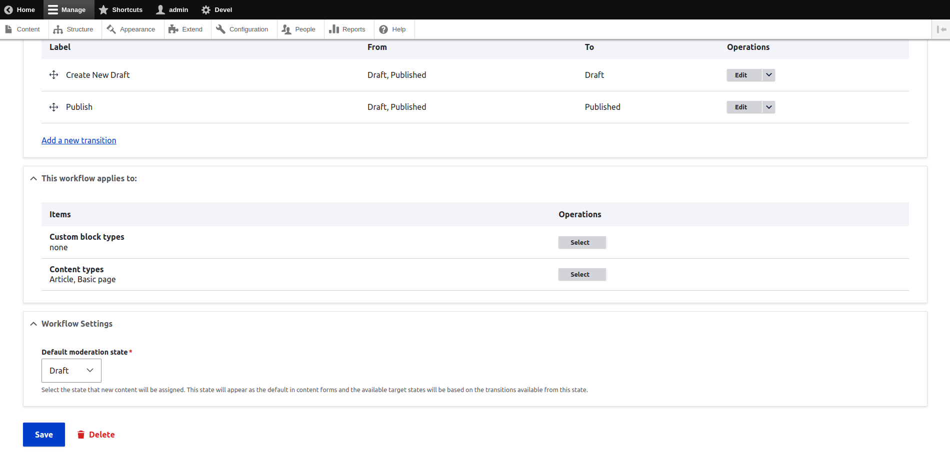 Finishing workflow configuration