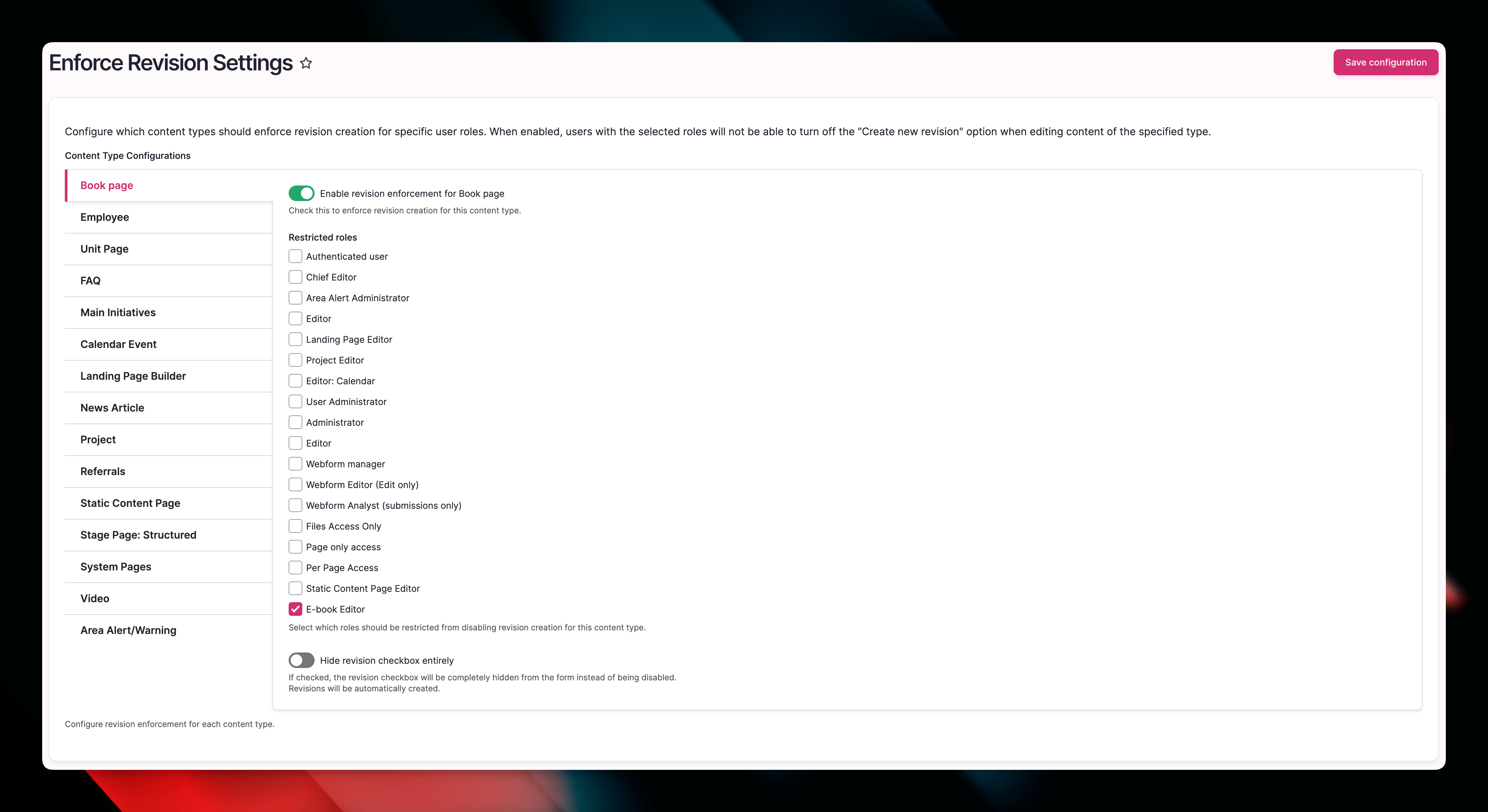 Drupal Enforce Revision Settings