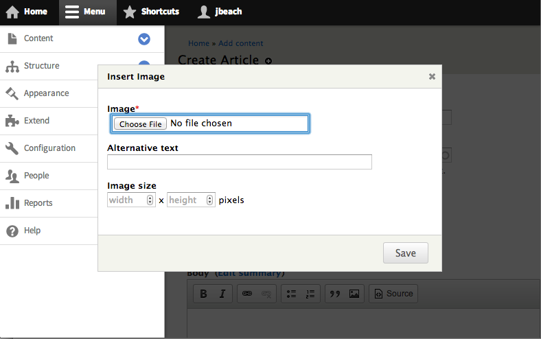 Screenshot of the Drupal Dialog position above the Toolbar