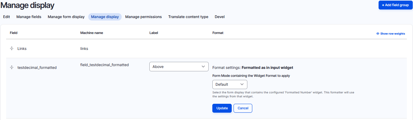 Form mode selection of formatted input widget