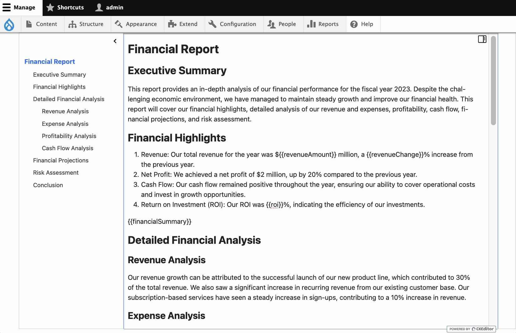 Document Outline in Drupal with CKEditor 5 Premium features module