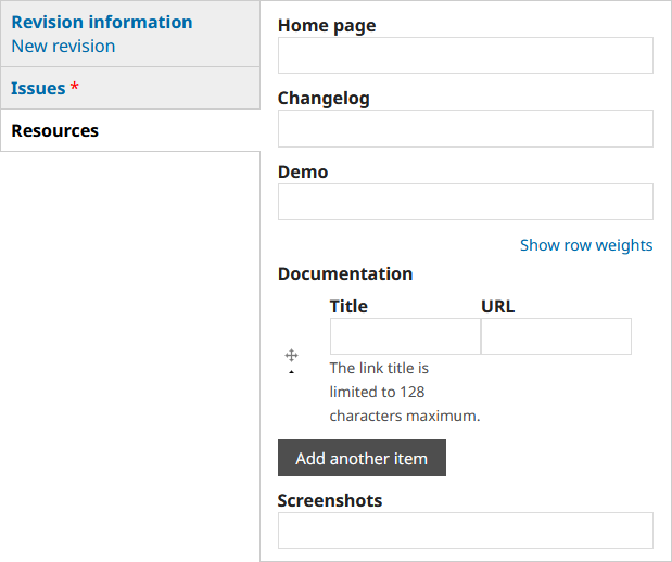 Screen shot of resources on project page