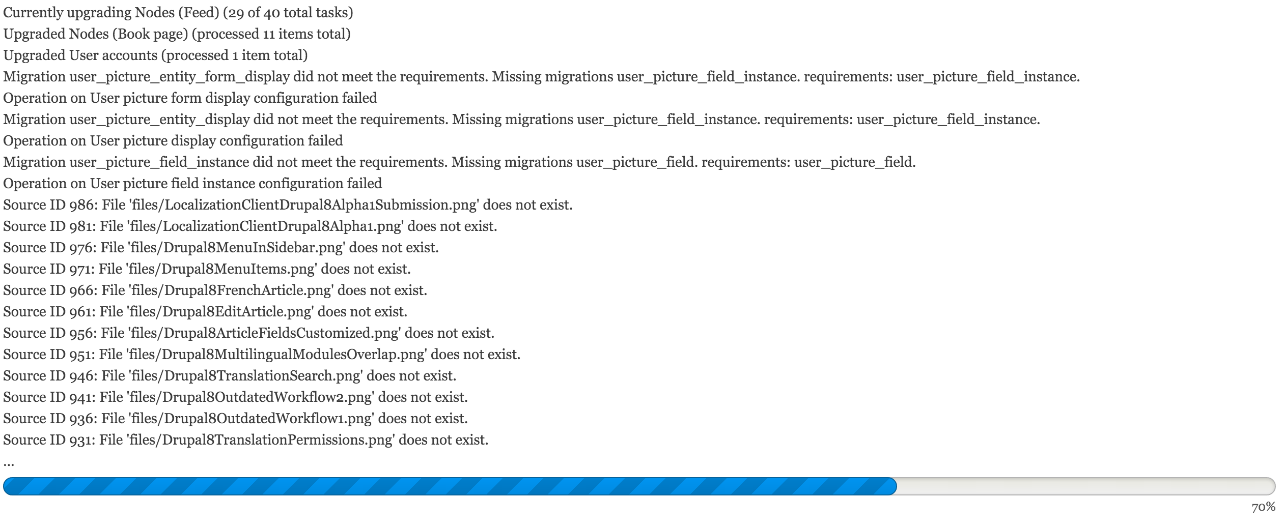 Progress messages of Drupal Upgrade