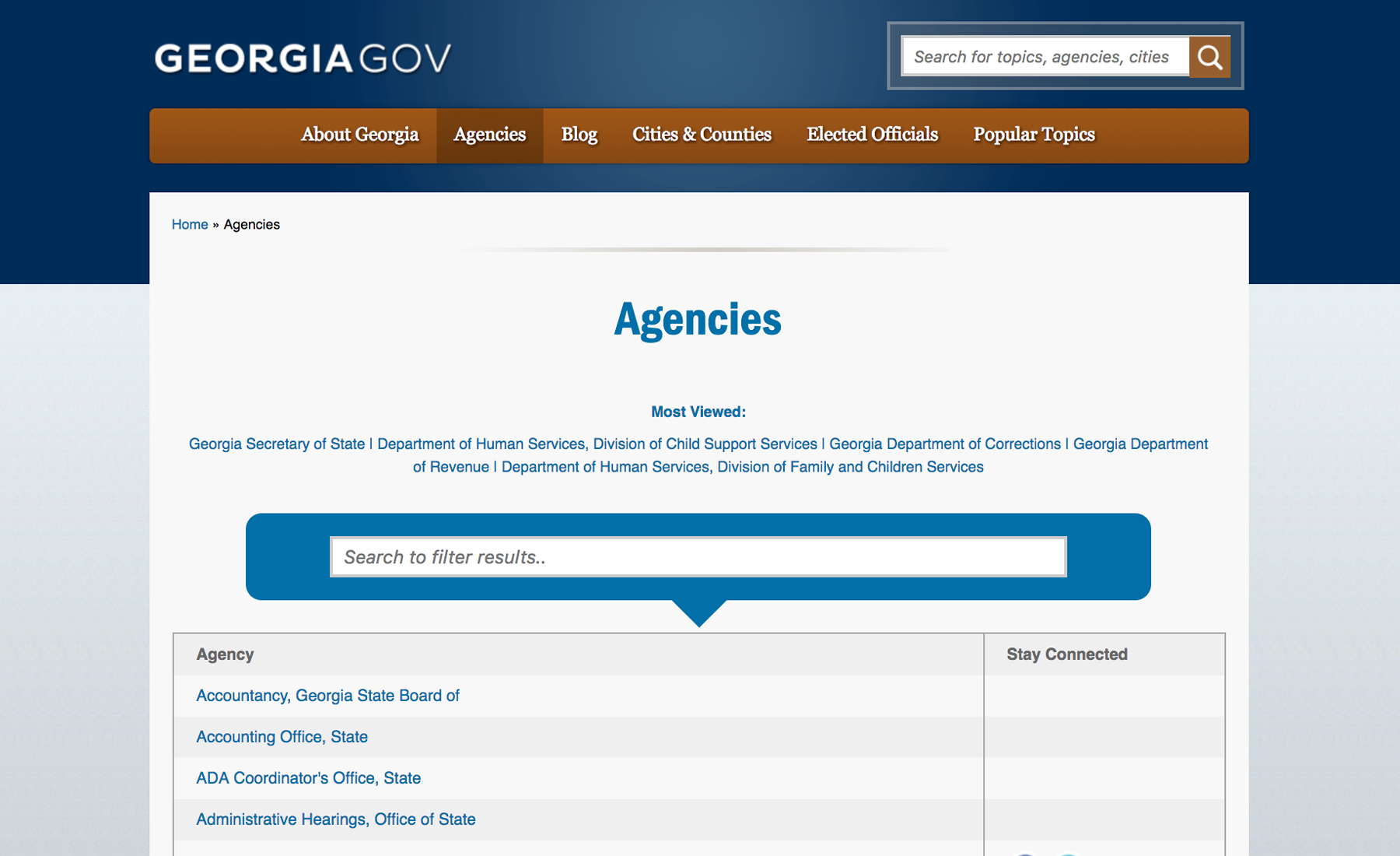 Georgia.gov Agencies Page