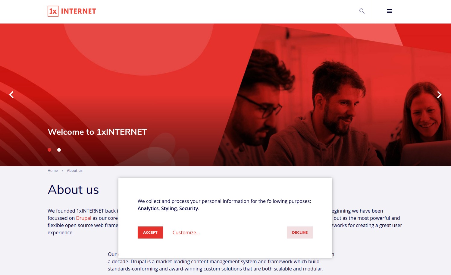 Klaro consent management popup with custom styling