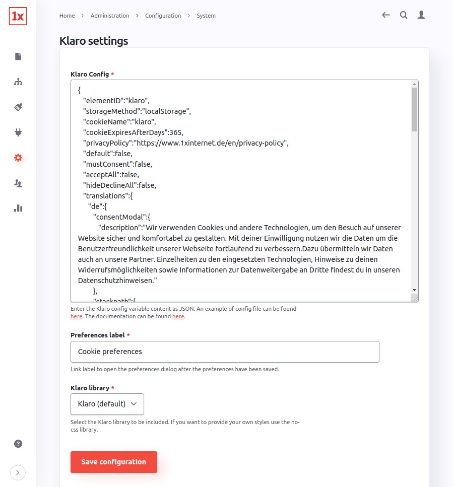 Settings Simple Klaro Consent Management