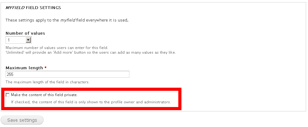 Check box at bottom of field edit page