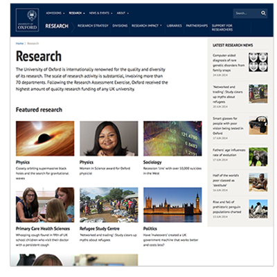 Oxford University research page screenshot